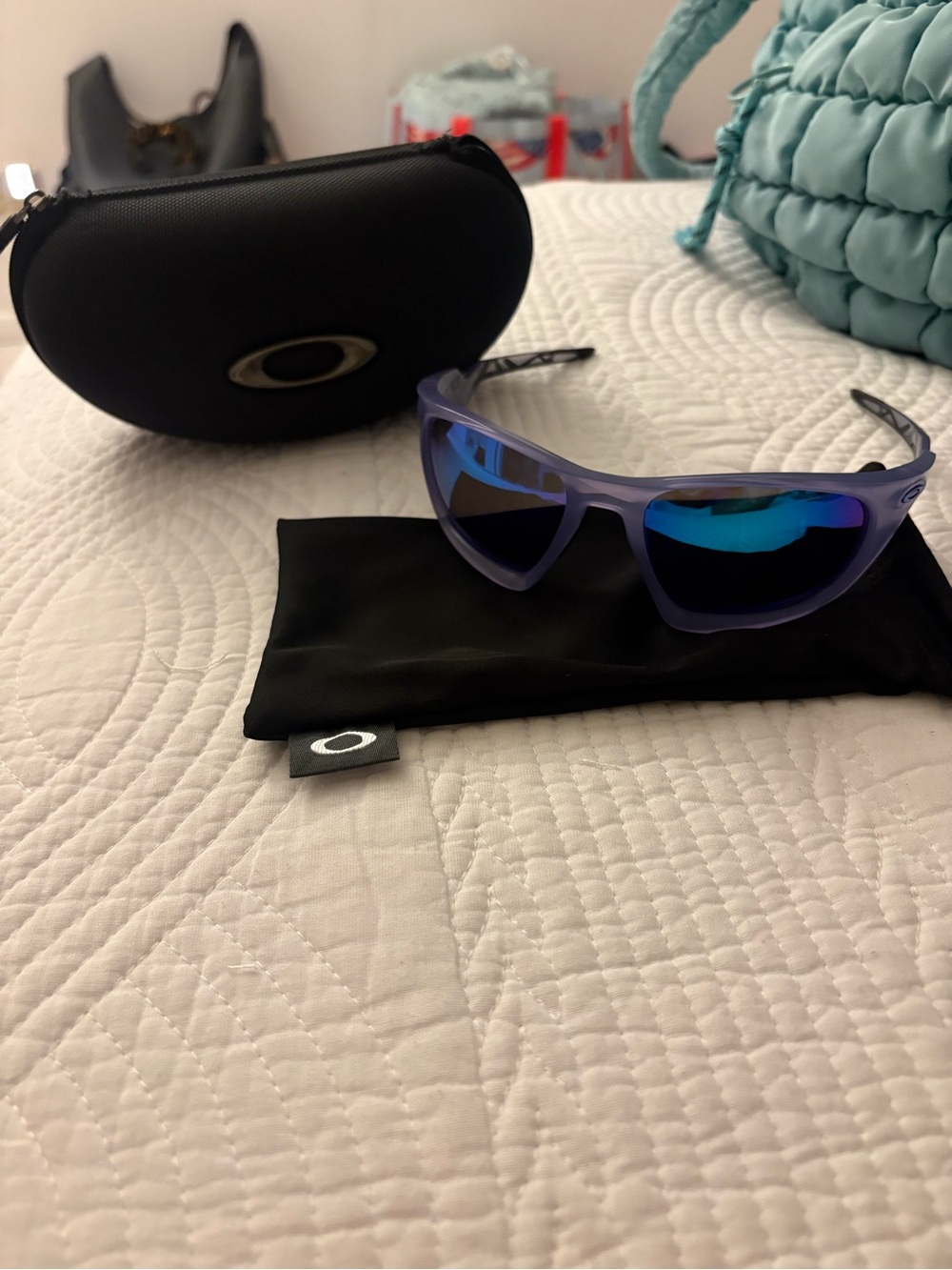 Oakley Lavender Frame Sunglasses with Blue Mirror Lenses